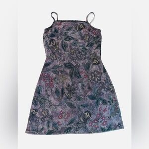 Vintage Byer Too! Purple Floral Crinkle Sheer Overlay Slip Mini Dress Juniors 9